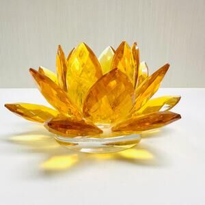 Vintage Sorelle Crystal Amber Lotus Flower Candlestick Holder